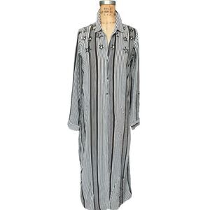 TENNIS  Black White Striped Star Embroidered Upper Neck Dress Size M